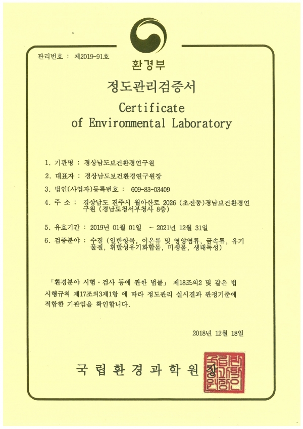 정도관리 검증서 ⓒ 양산타임스