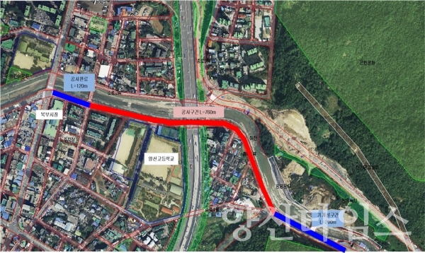 신기교~신기삼거리간 도시계획도로 위치도 ⓒ양산타임스