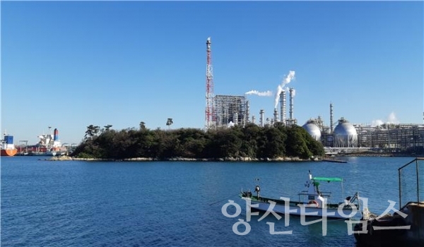 ‘목도 상록수림’내 병해충 피해를 입어 방제 처리한 소나무 훈증더미 100개(30t)를 해체하여 선박으로 운송해 육지로 반출했다. ⓒ양산타임스