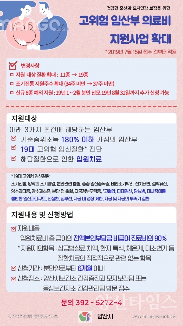 고위험임산부 의료비 지원 안내문 ⓒ양산타임스