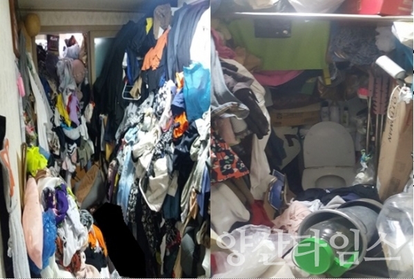 안방과 화장실에 쓰레기가 가득 차 있는 모습 ⓒ양산타임스