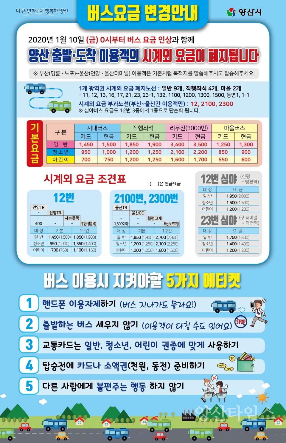 양산시 버스요즘 변경 안내문 ⓒ양산타임스