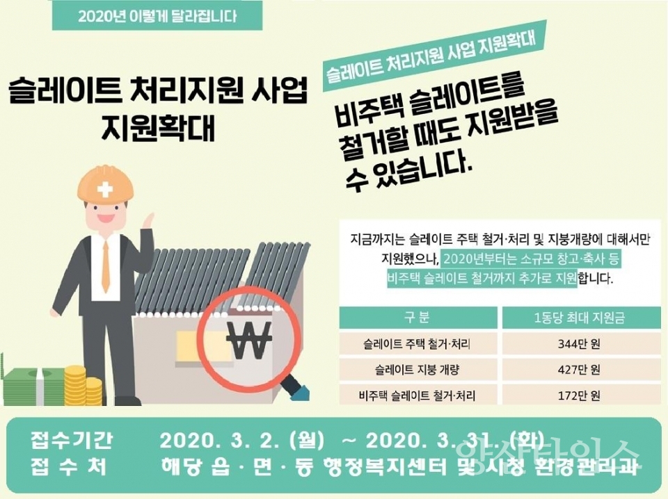 양산시 슬레이트 철거(지붕개량) 지원사업 안내문 ⓒ양산타임스