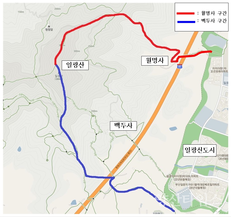 기장군 일광산 등산로 정비사업 위치도 ⓒ양산타임스