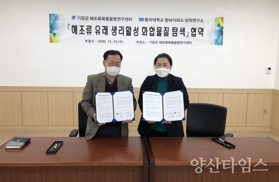 기장군해조류육종융합연구센터-동아대 항바이러스 의약연구소_협약 체결 ⓒ양산타임스