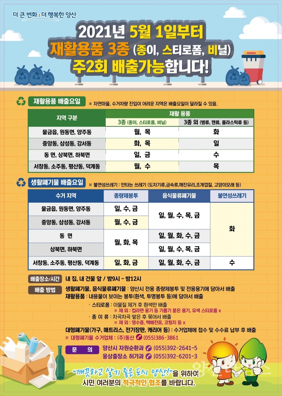 생활폐기물 수거체계 안내문ⓒ양산타임스