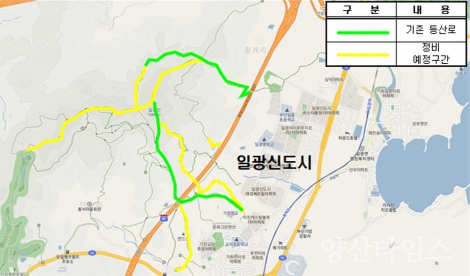 등산로 정비사업 위치도ⓒ양산타임스