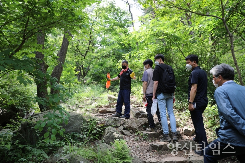 기장군수는 6월 24일 포스트코로나 시대에 기장군민들의 힐링공간으로 각광 받고 있는 달음산 등산로와 신규로 조성된 편백나무숲길을 방문해 현장을 점검했다 ⓒ양산타임스