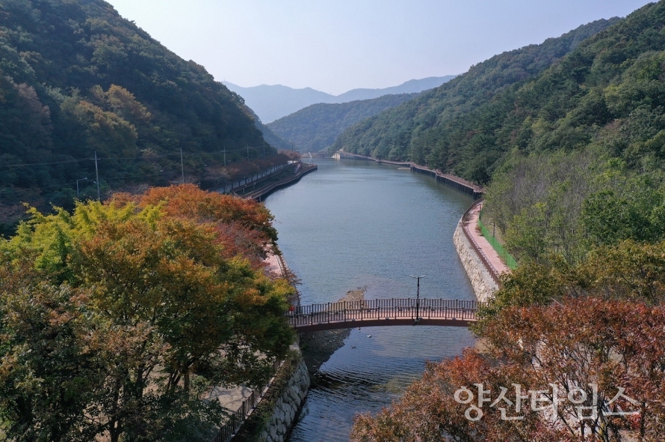 기장군 좌광천 상류 병산저수지 일원 병산둘레길 산책로 전경ⓒ양산타임스