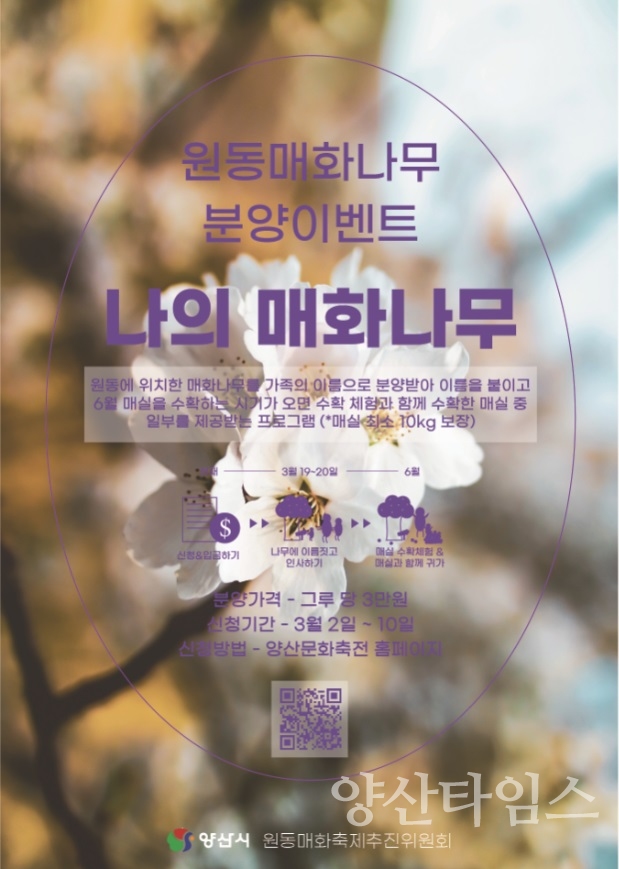"원동매화 비대면 이벤트 포스터(매화나무)" "원동매화 비대면 이벤트 포스터(공모전)" ⓒ양산타임스