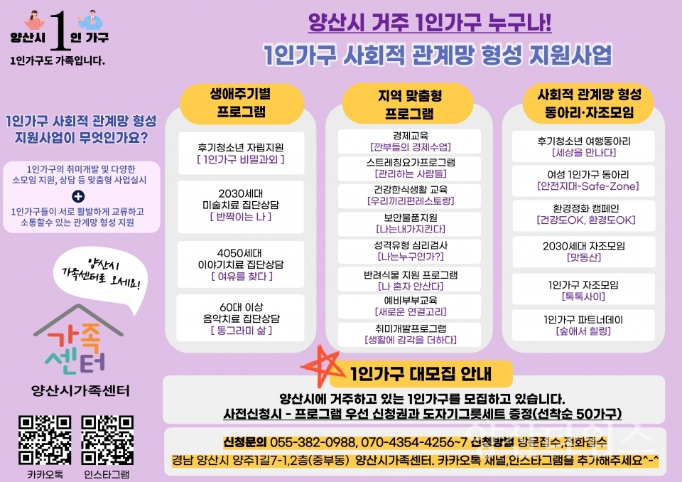 1인가구 사회적 관계망 형성지원사업ⓒ양산타임스