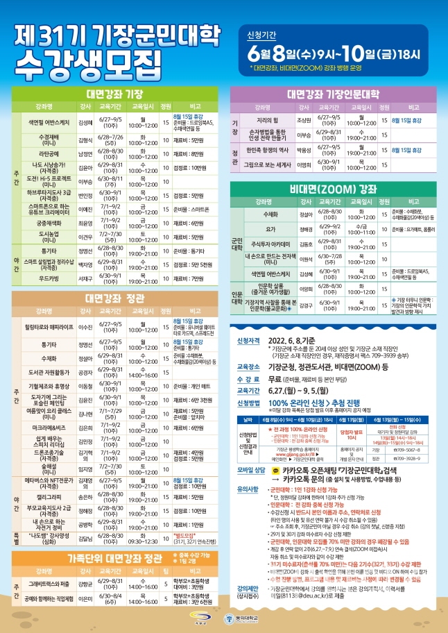 제31기 기장군민대학 수강생 모집ⓒ양산타임스