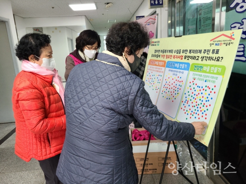 철마면 주민들이 마을복지 의제 선정을 위한 주민투표를 하고 있다ⓒ양산타임스