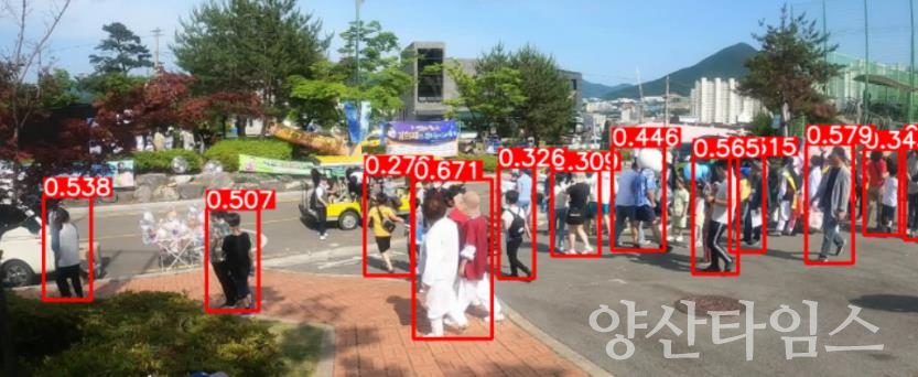 실시간 인공지능 유동인구 분석 화면ⓒ양산타임스