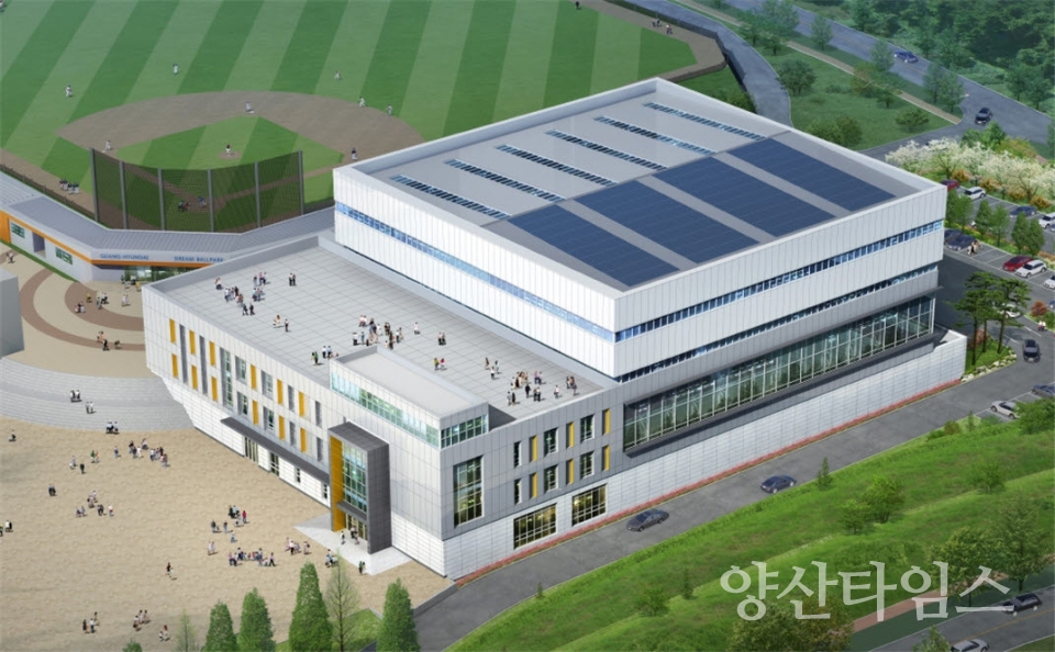 "1-2.기장야구테마파크 전경" "1-1.야구체험관 및 실내야구연습장 조감도" ⓒ양산타임스