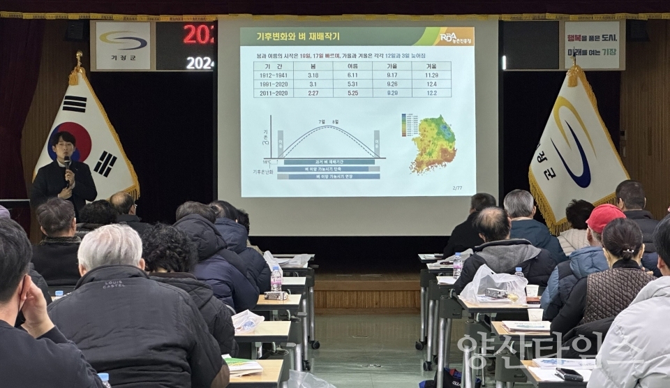 기장군농업기술센터에서 전문강사를 초빙해 새해농업인실용교육을 진행하고 있다ⓒ양산타임스