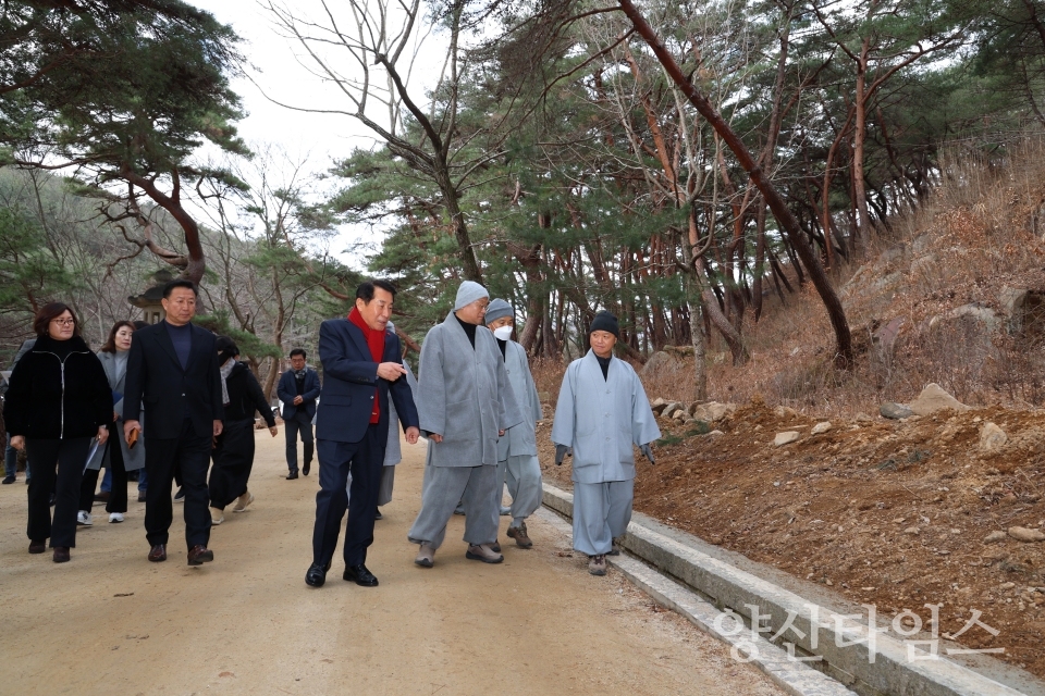 통도사 무풍한송로 현장행정ⓒ양산타임스