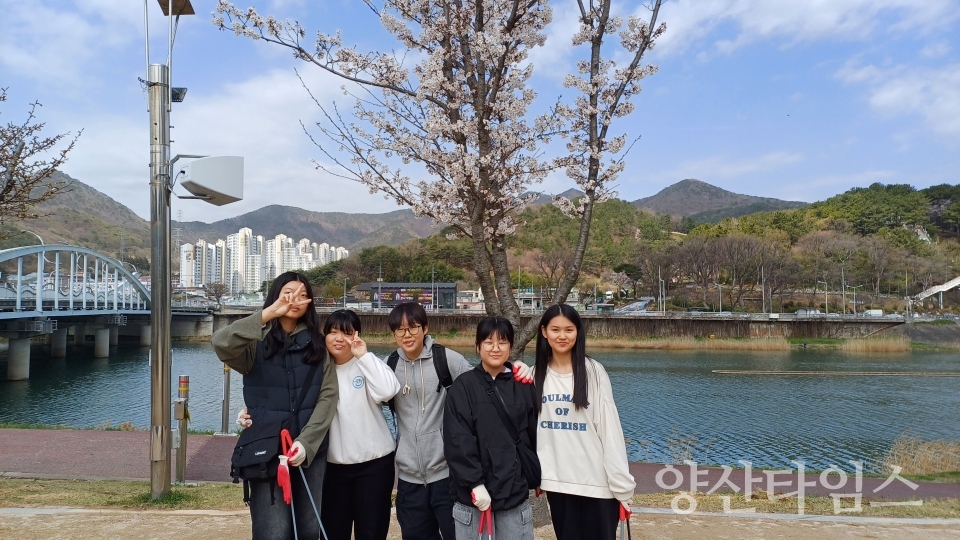 청소년자원봉사단 벚꽃 맞이 거리 정화 활동ⓒ양산타임스