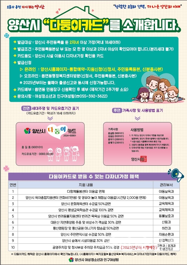 다둥이카드 홍보 안내문ⓒ양산타임스
