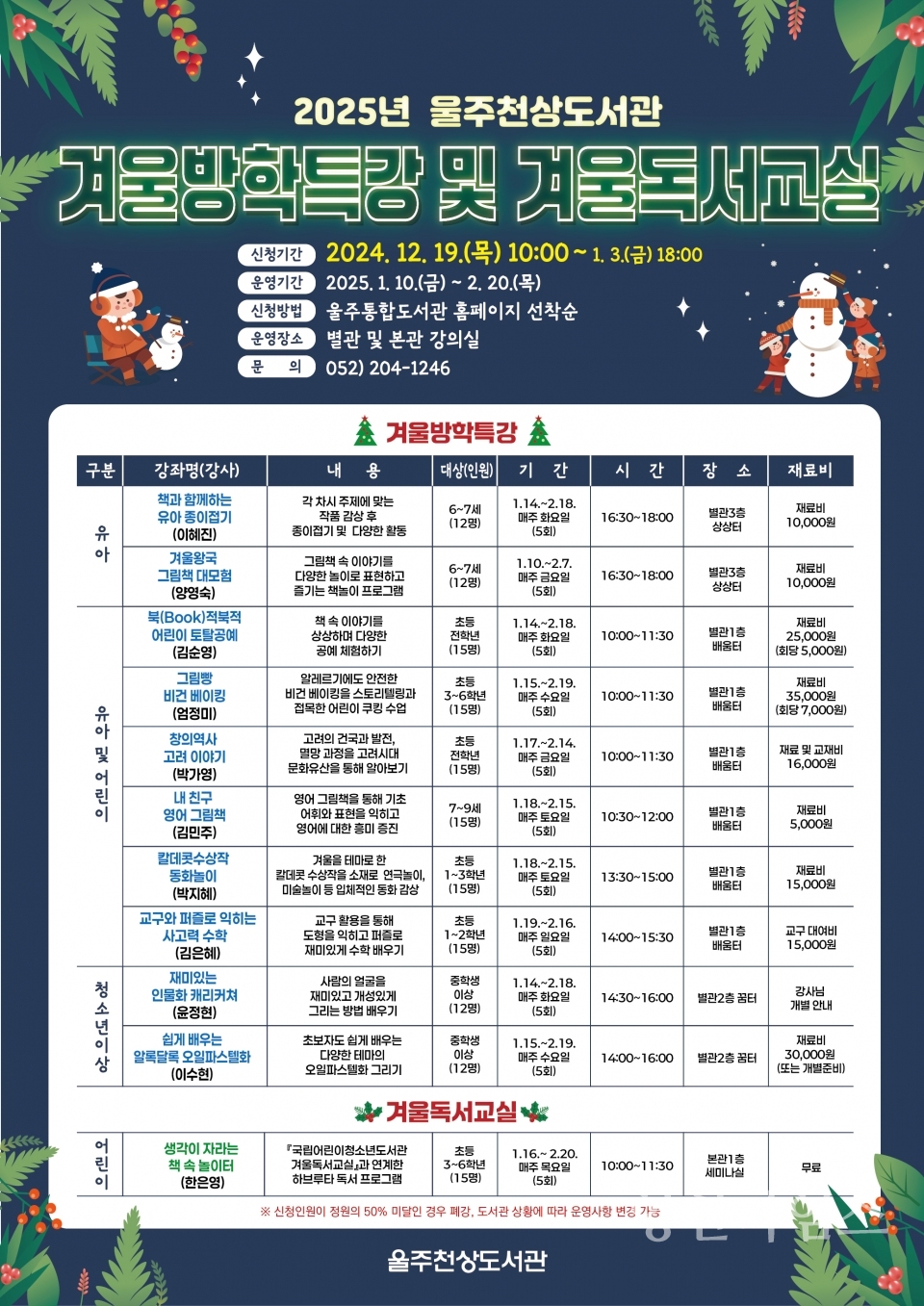 울주천상도서관, 겨울방학특강·겨울독서교실 운영ⓒ양산타임스