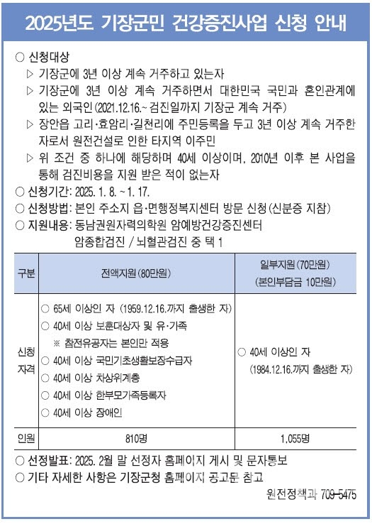 기장군민 건강증진사업 신청 안내문ⓒ양산타임스