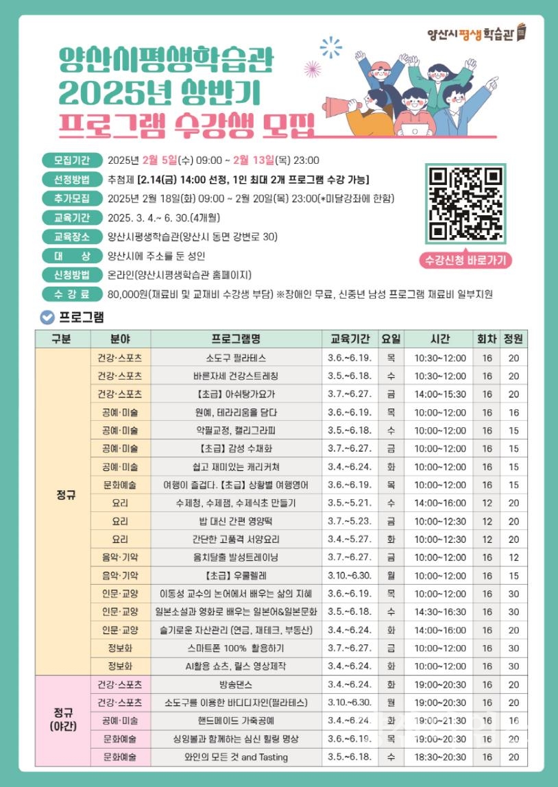 평생학습관 상반기 프로그램ⓒ양산타임스