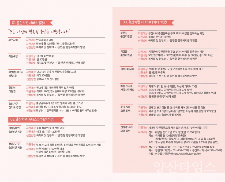 정관읍행정복지센터에서 제공하는 행복한 출산후애(愛) 통합 안내서비스 내용ⓒ양산타임스