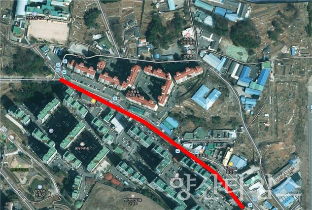 노후 보도 정비구간(평산동 신명로)ⓒ양산타임스