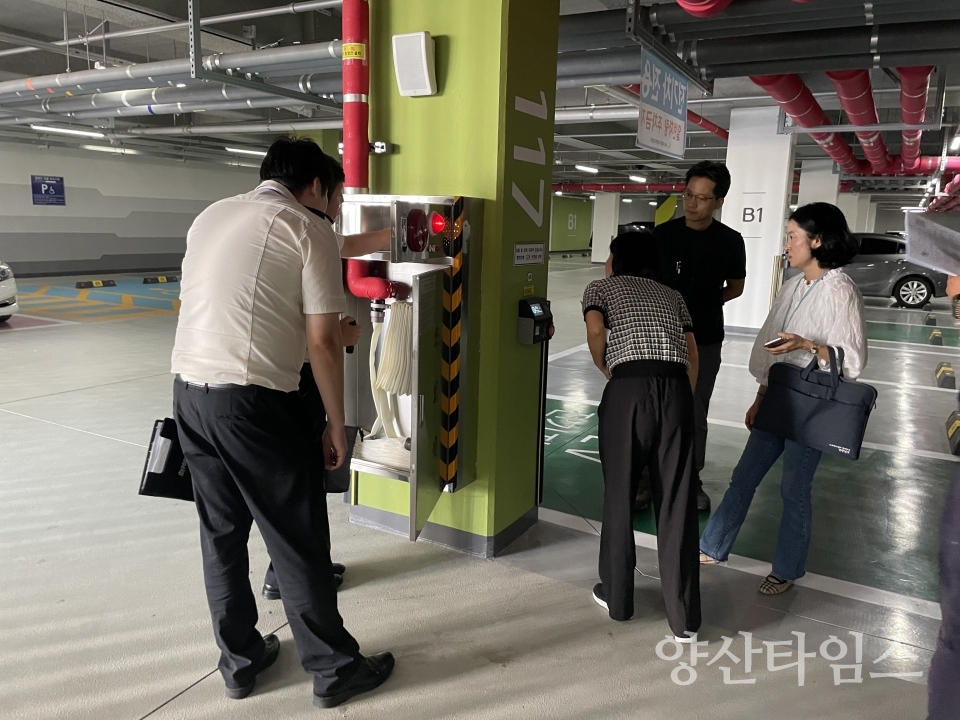 지난해 공동주택 전기차 화재예방 예방장비 시연ⓒ양산타임스
