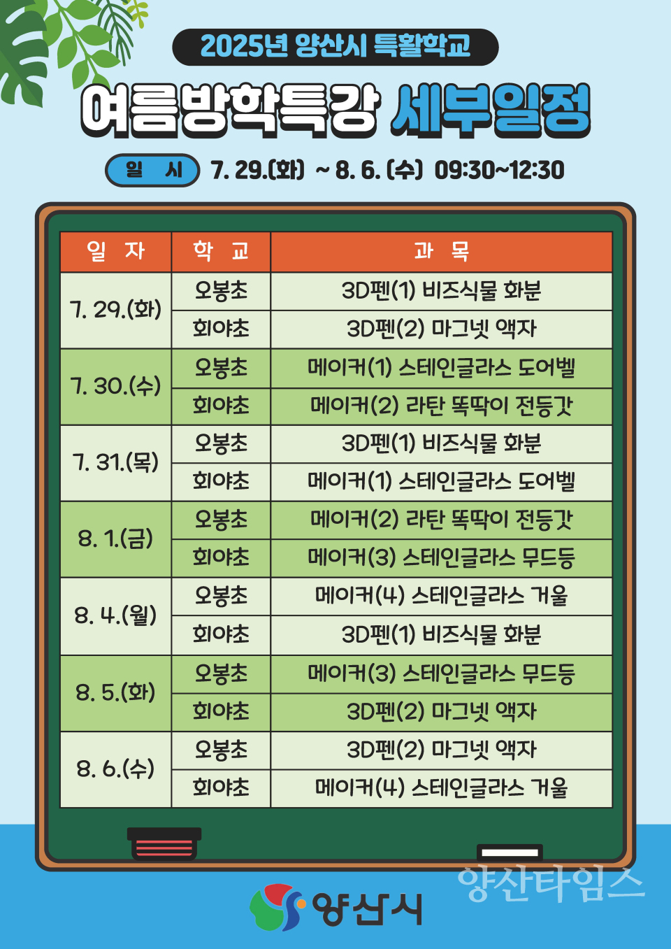 양산시 여름방학 특활학교 운영 포스터ⓒ양산타임스