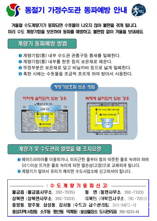 수도계량기 동파 예방 안내ⓒ양산타임스
